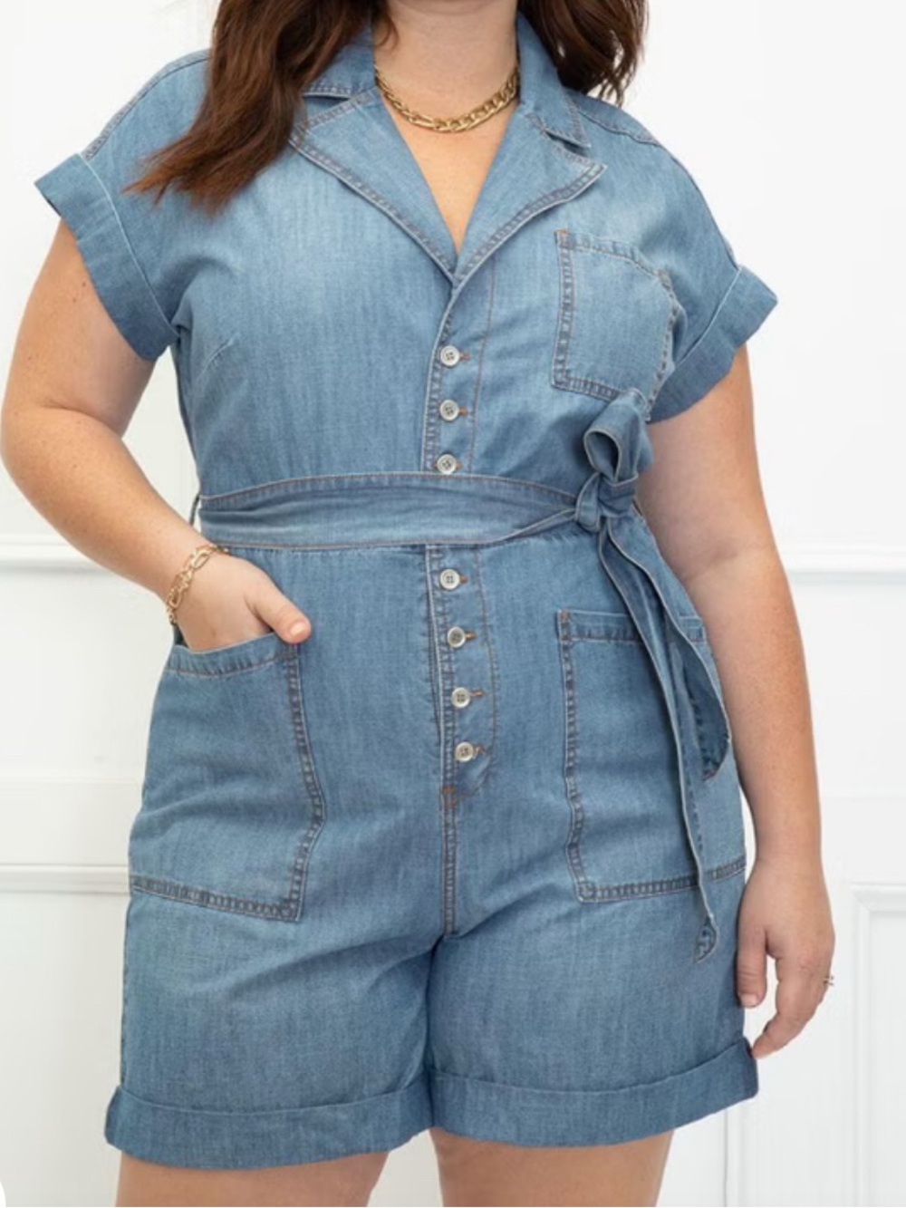 ELOQUII Elements Denim Blue Romper Women’s Size 16 NWOT One Piece